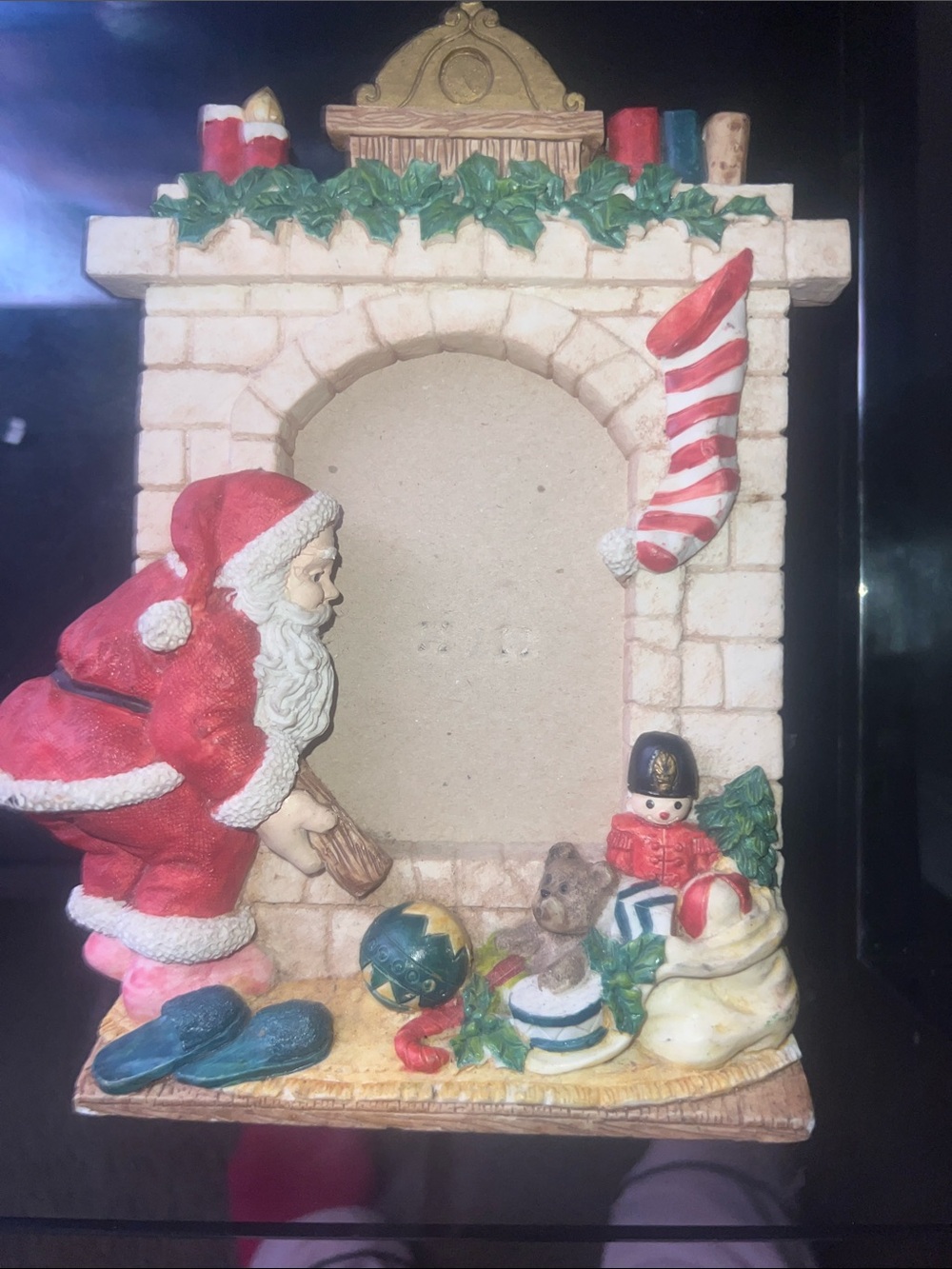 Source Unknown Red and White Santa Fireplace Picture Frame